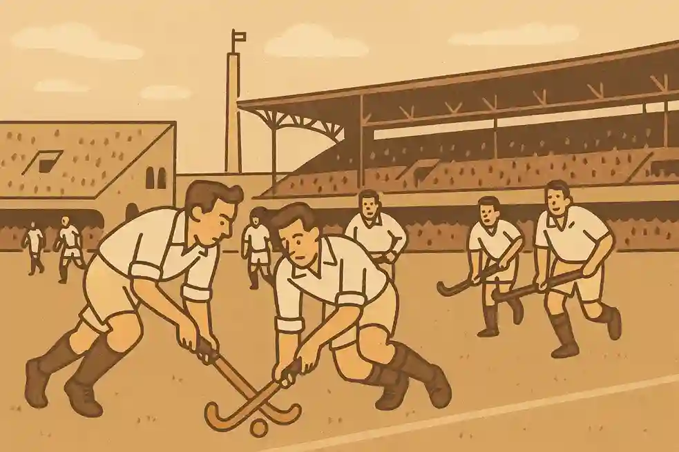 Historische hockeywedstrijd Olympische Spelen Amsterdam 1928 op grasveld